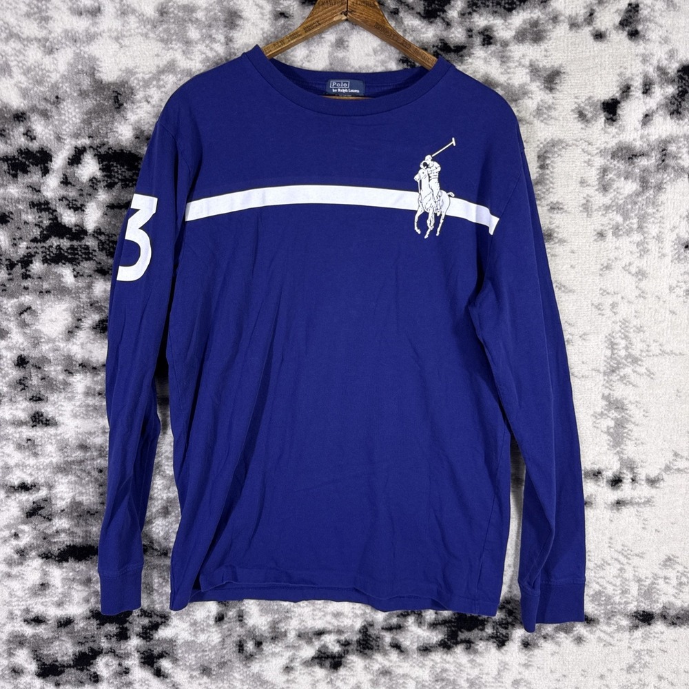 Polo Ralph Lauren Shirt Teens Extra Large Blue Pony 3 Graphic Preppy Y2k